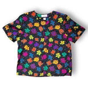 Vintage 90s Shirt Black Rainbow Dark Floral Abstract Art To Wear Button Up 14